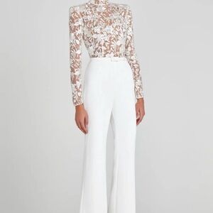 NADINE MERABI White Floral Lace Jumpsuit